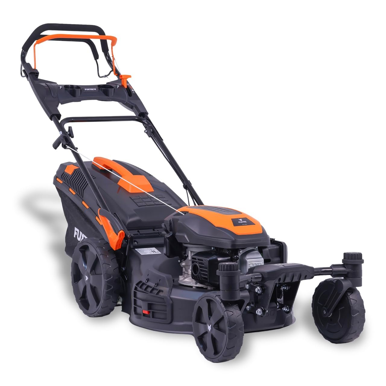 FUXTEC 4in1 Benzin Rasenmäher FX-RM5196 mit Edge-Cut, Gartenmäher inkl. Seitenauswurf-Funktion, 51 cm Schnittbreite, 4-Takt mit Hinterradantrieb, kugelgelagerte Big Wheel Räder, 60L Grasfangkorb