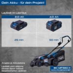 Scheppach Akku Rasenmäher BC-MP380-X | 38cm Schnittbreite | für 450-500m2 | 45L Korb | Schnitthöhe 25-75mm | Brushless | 20V-IXES-Serie | 10 Jahre Garantie | 2x4Ah Akku & Fastcharge Doppelladegerät