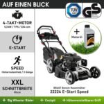 BRAST® Benzin Rasenmäher mit Antrieb | 5,2kW (7PS) | Elektrostart | 55cm Schnittbreite | viele Modelle | TÜV | 30-80mm Schnitthöhe | 60L Fangkorb | 4 Takt OHV Motor | Stahlgehäuse | ESTART Speed