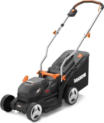 WORX WG733E Akku-Rasenmäher 20V, 33cm Schnittbreite, 35L Grasfangkorb (leistungsstarker Brushless-Motor, 6 Schnitthöheneinstellungen (25-75mm), Intellicut Technologie, inkl. 4Ah Akku & Ladegerät)