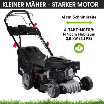 BRAST® Benzin Rasenmäher mit Antrieb | 3,0kW (4,1PS) | Elektrostart | 41cm Schnittbreite | viele Modelle | TÜV | 4 Takt OHV Motor | 25-75mm Schnitthöhe | 40L Fangkorb | Stahlgehäuse | 16145 Estart