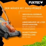 FUXTEC Akku Rasenmäher 40V (2x20V) E2RM43- Schnittbreite 43cm, Variable Schnitthöhe, Elektrorasenmäher, Kabellos (Li-Ion Akku & Ladegerät inklusive)