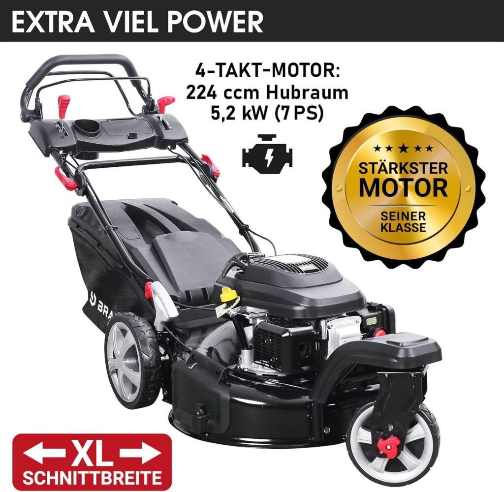 BRAST® Benzin Rasenmäher Trike mit Antrieb | 5,2kW(7PS) | 53cm Schnittbreite | viele Modelle | TÜV | 4 Takt OHV Motor | 30-80mm Schnitthöhe | 60L Fangkorb | Stahlgehäuse | Trike