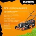 FUXTEC 4in1 Benzin Rasenmäher FX-RM5196 mit Edge-Cut, Gartenmäher inkl. Seitenauswurf-Funktion, 51 cm Schnittbreite, 4-Takt mit Hinterradantrieb, kugelgelagerte Big Wheel Räder, 60L Grasfangkorb
