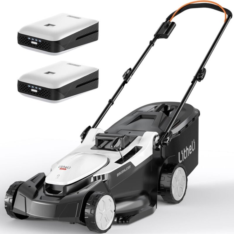 U20 Litheli Akku Rasenmäher, 2 x 20V, 43cm Schnittbreite, Brushless, bis 500 m², 40L Fangkorb, 25-75 mm Schnitthöhe, inkl. 2 x 4,0 Ah Akkus