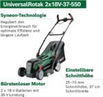 Bosch UniversalRotak Cordless Lawnmower 2x18V-37-550 (up to 500 m2 with 2x 4.0 Ah Batteries); 18 Volt System; Cutting Width: 37 cm; 2x 18 V 4.0 Ah Battery and Charger)