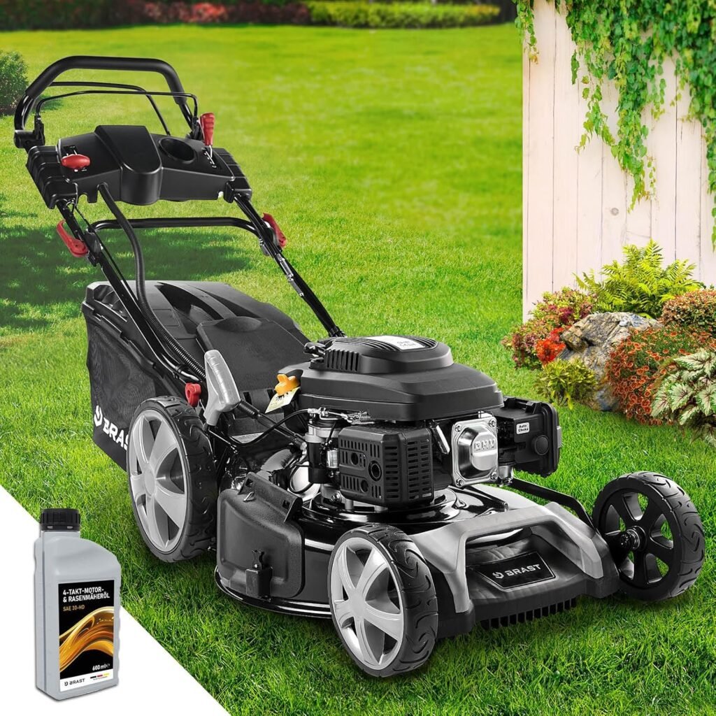 BRAST® Benzin Rasenmäher mit Antrieb | 5,2kW (7PS) | Elektrostart | 55cm Schnittbreite | viele Modelle | TÜV | 30-80mm Schnitthöhe | 60L Fangkorb | 4 Takt OHV Motor | Stahlgehäuse | ESTART Speed