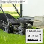 Scheppach MS132-42B Benzin Rasenmäher Black Edition mit Antrieb | für Rasenflächen bis 800m² | Schnittbreite 42cm | Leistung 3,3PS | Schnitthöhenverstellung in 7 Stufen (25-75mm) | Fangbox 45L