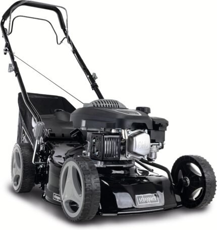 Scheppach MS132-42B Benzin Rasenmäher Black Edition mit Antrieb | für Rasenflächen bis 800m² | Schnittbreite 42cm | Leistung 3,3PS | Schnitthöhenverstellung in 7 Stufen (25-75mm) | Fangbox 45L