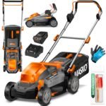 MASKO® Akku Rasenmäher mit Mulchfunktion, 2X Akkus Li-Ion Batterie 4Ah & Doppel-Ladegerät Rasentrimmer 37cm Schnitt-Breite 6X Höhenverstellbar 40L Fangkorb Flächen bis 600m² inkl. Handschuhe & Bürste
