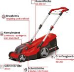 Einhell Akku-Rasenmäher GP-cm 36/450 Kit Power X-Change (36 V, 38 cm Schnittbreite, 450 m², Brushless, Mulchfunktion, 45 L Fangsack, inkl. 2 x 4,0 Ah Akkus + Twincharger)