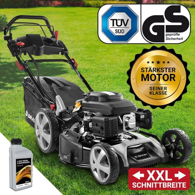BRAST® Benzin Rasenmäher mit Antrieb | 5,2kW (7PS) | Elektrostart | 55cm Schnittbreite | viele Modelle | TÜV | 30-80mm Schnitthöhe | 60L Fangkorb | 4 Takt OHV Motor | Stahlgehäuse | ESTART Speed