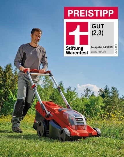 Einhell Akku-Rasenmäher GP-cm 36/450 Kit Power X-Change (36 V, 38 cm Schnittbreite, 450 m², Brushless, Mulchfunktion, 45 L Fangsack, inkl. 2 x 4,0 Ah Akkus + Twincharger)