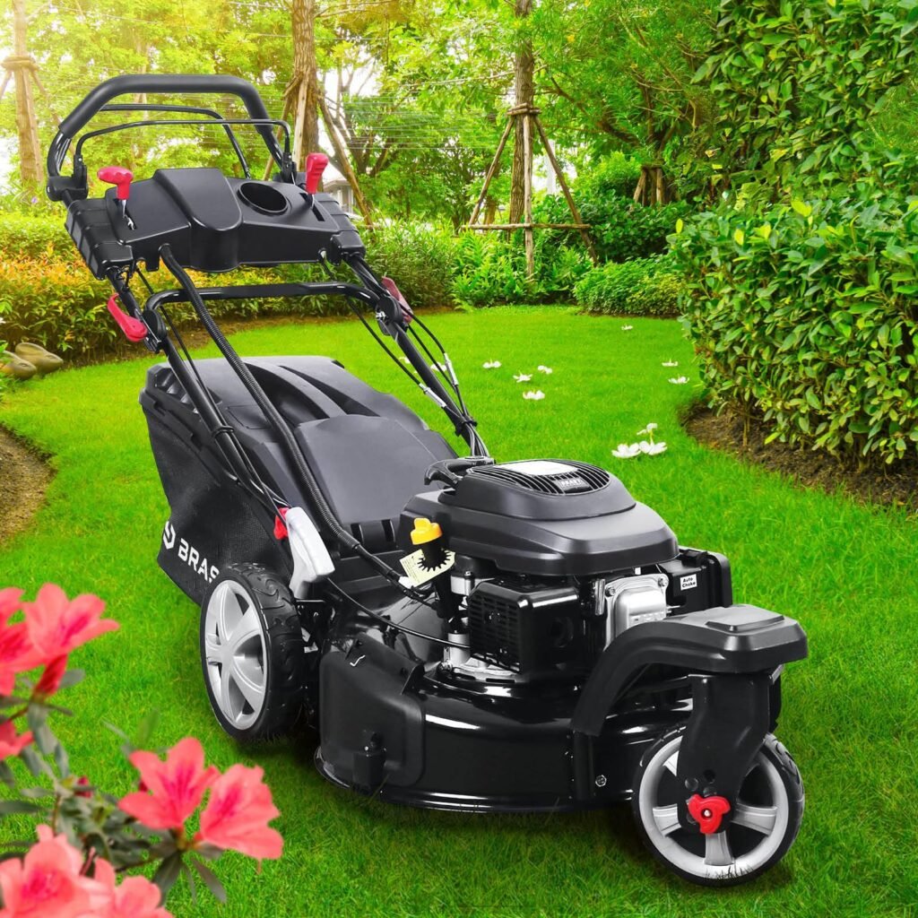 BRAST® Benzin Rasenmäher Trike mit Antrieb | 5,2kW(7PS) | 53cm Schnittbreite | viele Modelle | TÜV | 4 Takt OHV Motor | 30-80mm Schnitthöhe | 60L Fangkorb | Stahlgehäuse | Trike