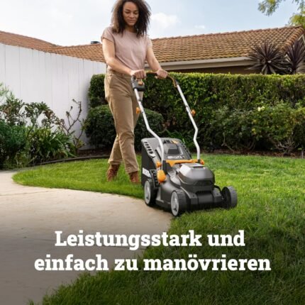 WORX WG733E Akku-Rasenmäher 20V, 33cm Schnittbreite, 35L Grasfangkorb (leistungsstarker Brushless-Motor, 6 Schnitthöheneinstellungen (25-75mm), Intellicut Technologie, inkl. 4Ah Akku & Ladegerät)