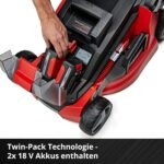 Einhell Akku-Rasenmäher GE-cm 43 Li M Kit Power X-Change (36V, 43 cm Schnittbreite, bis 600 m², Brushless, Mulch-Kit, 63L Fangkorb, 25-75 mm Schnitthöhe, inkl. 2X 4,0Ah + 2X Ladegerät)