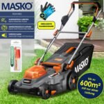 MASKO® Akku Rasenmäher mit Mulchfunktion, 2X Akkus Li-Ion Batterie 4Ah & Doppel-Ladegerät Rasentrimmer 37cm Schnitt-Breite 6X Höhenverstellbar 40L Fangkorb Flächen bis 600m² inkl. Handschuhe & Bürste
