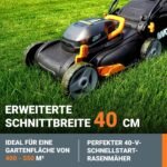WORX WG743E Akku-Rasenmäher 40V, Profi Rasenmäher mit Mulchfunktion & PowerShare Akku, Rasenmähen ohne Kabel, Ideal für Gärten bis zu 500m² (inkl. 2X 4Ah Akkus & Dual-Ladegerät)